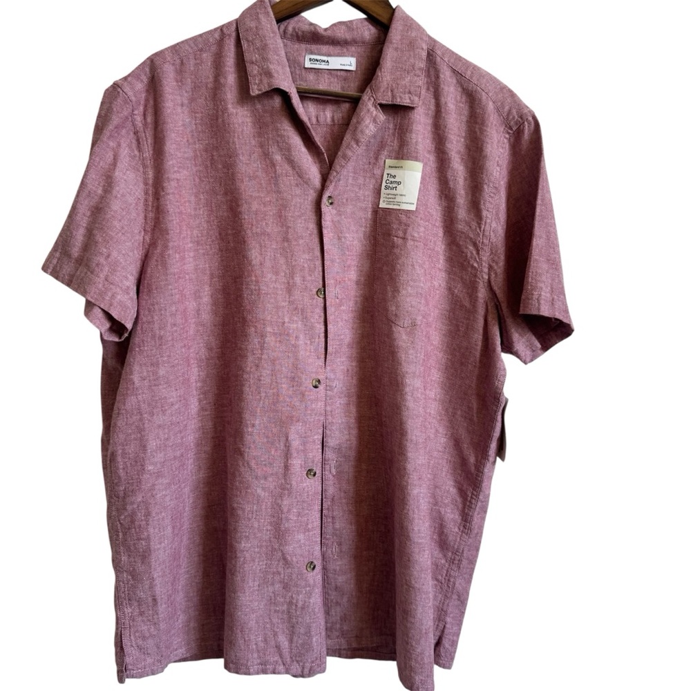 Sonoma Men's Button Down Short Sleeve Shirt Linen Cotton Blend Size Large NWT